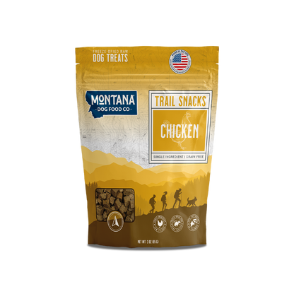 Freeze-dried raw chicken dog treats bag, Montana Dog Food Co., 3 oz