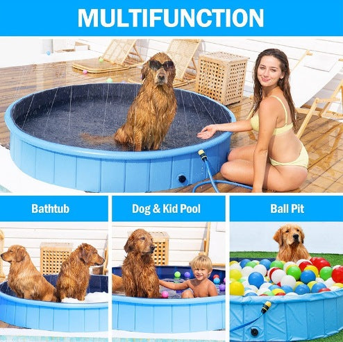 Lake Blue portable splash pool shown as bathtub, dog & kid pool, and ball pit
