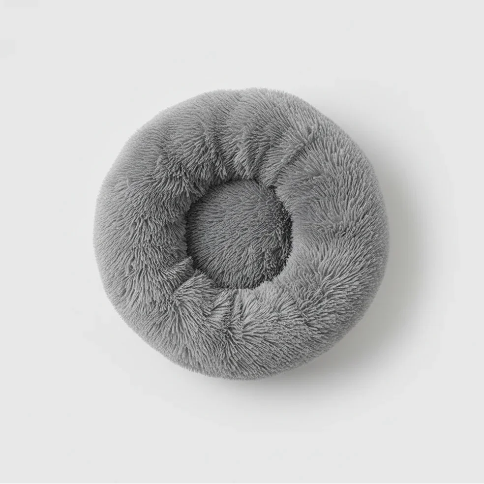 Midfox Plush Donut Comfort Pet Bed in grey faux fur