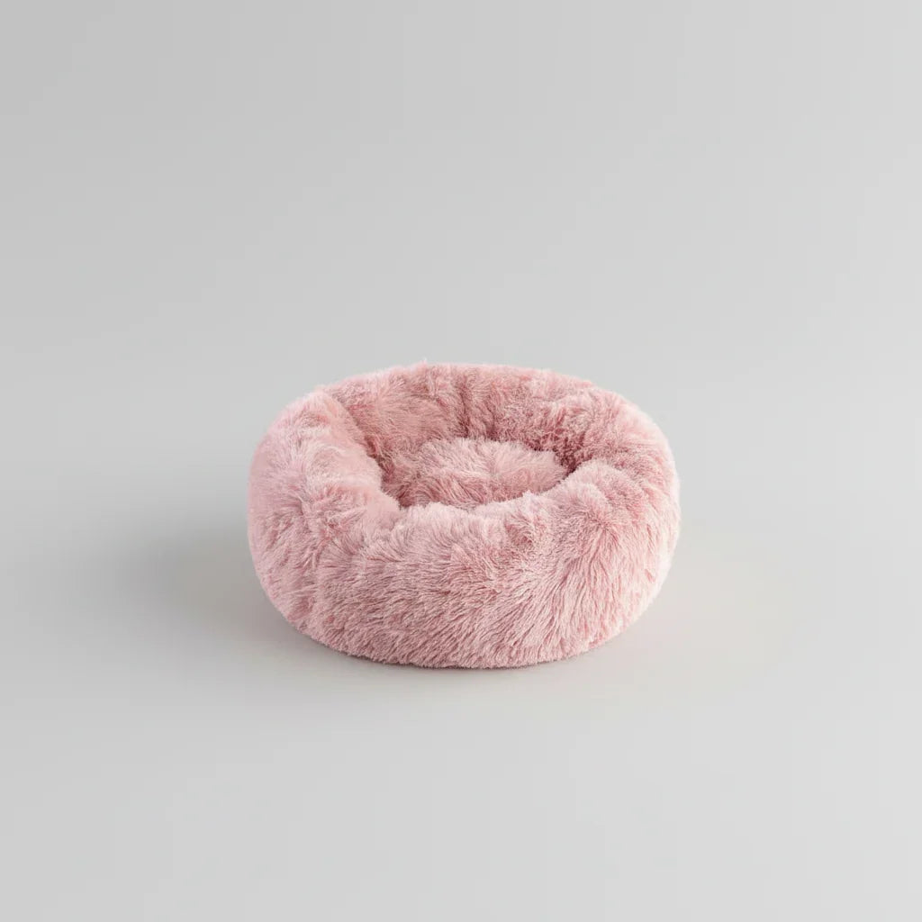 Midfox Plush Donut Comfort Pet Bed in soft pink faux fur
