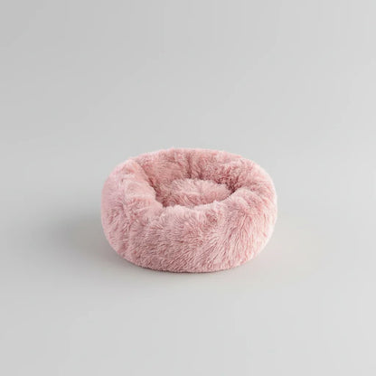 Midfox Plush Donut Comfort Pet Bed in soft pink faux fur