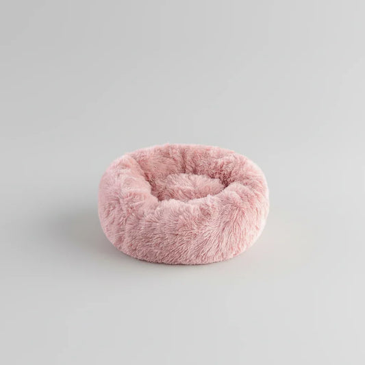 Midfox Plush Donut Comfort Pet Bed in soft pink faux fur