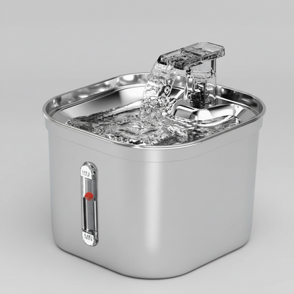 Stainless steel pet water fountain with recirculating water stream and pump top