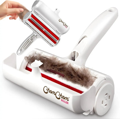 Reusable pet hair remover roller, white, open chamber with collected hair