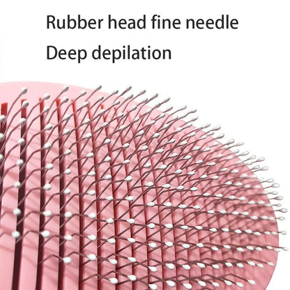 Pink brush head with fine metal needle bristles for pet hair removal