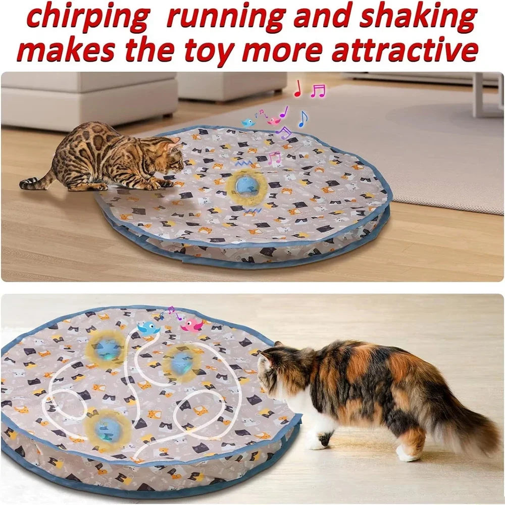 Interactive cat rolling ball play mat with track design for indoor floor play