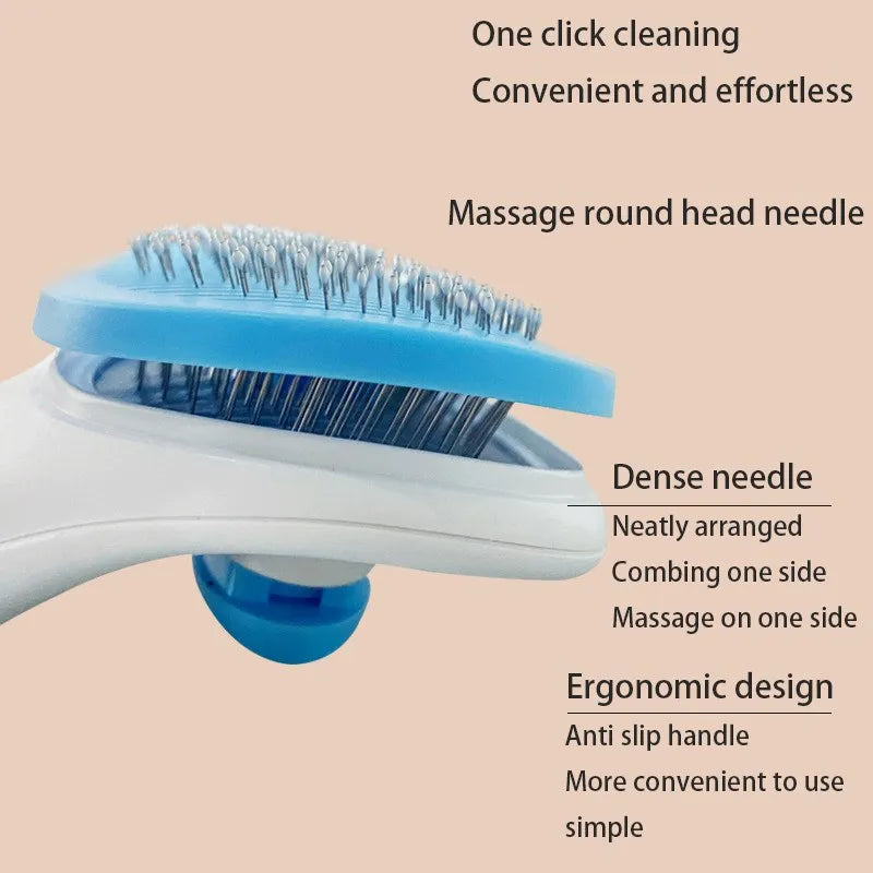 Blue pet grooming comb brush with round head and dense needle teeth