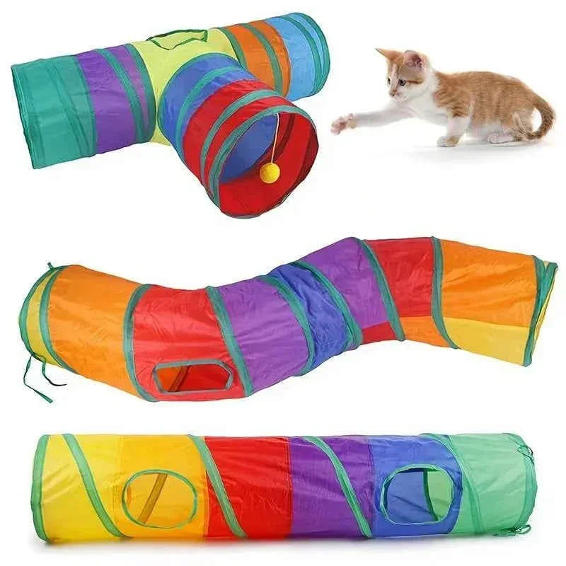 WTN Essentials colorful foldable cat tunnel toy for indoor play with a kitten