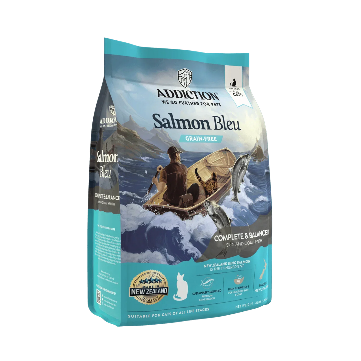 Dry cat food bag, Salmon Bleu grain-free, complete & balanced, suitable for all life stages