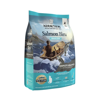 Dry cat food bag, Salmon Bleu grain-free, complete & balanced, suitable for all life stages