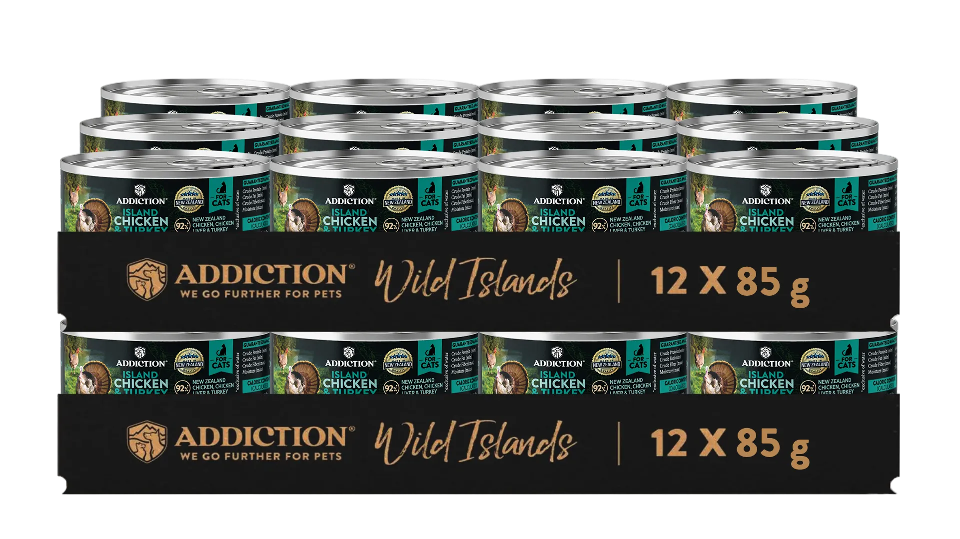 Twelve-pack Wild Islands chicken & turkey canned cat food, 12x85 g