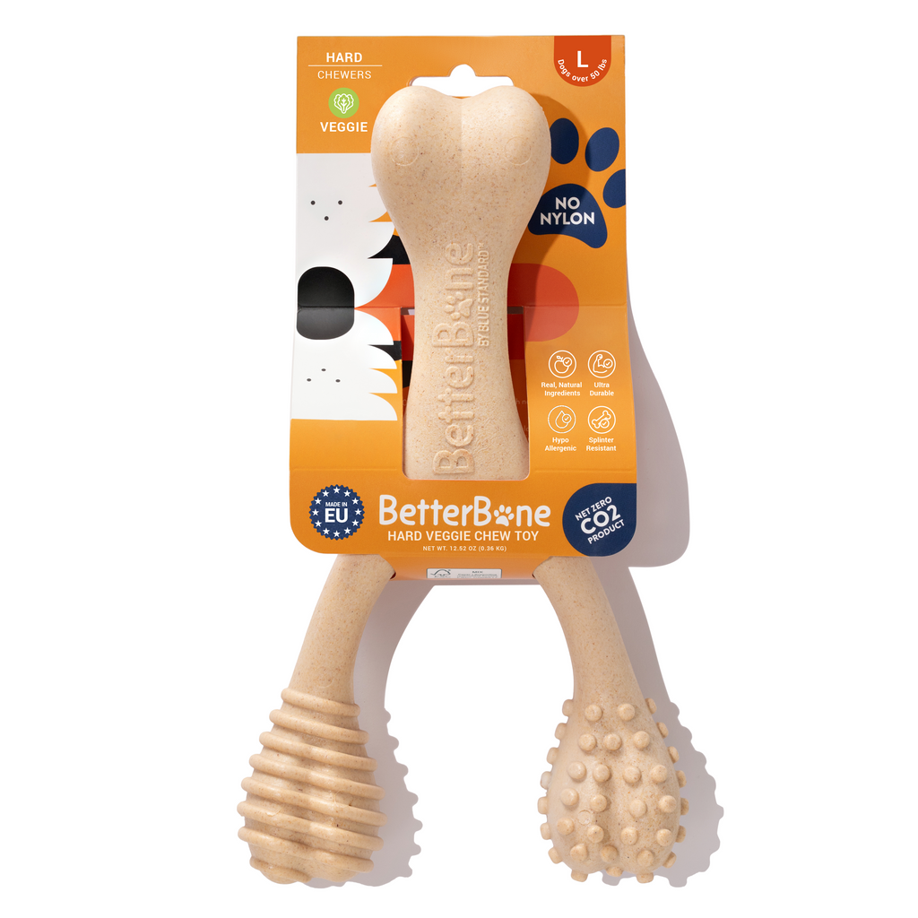 BetterBone hard veggie chew toy for dogs, durable natural ingredients, no nylon, L size for dogs over 50 lbs