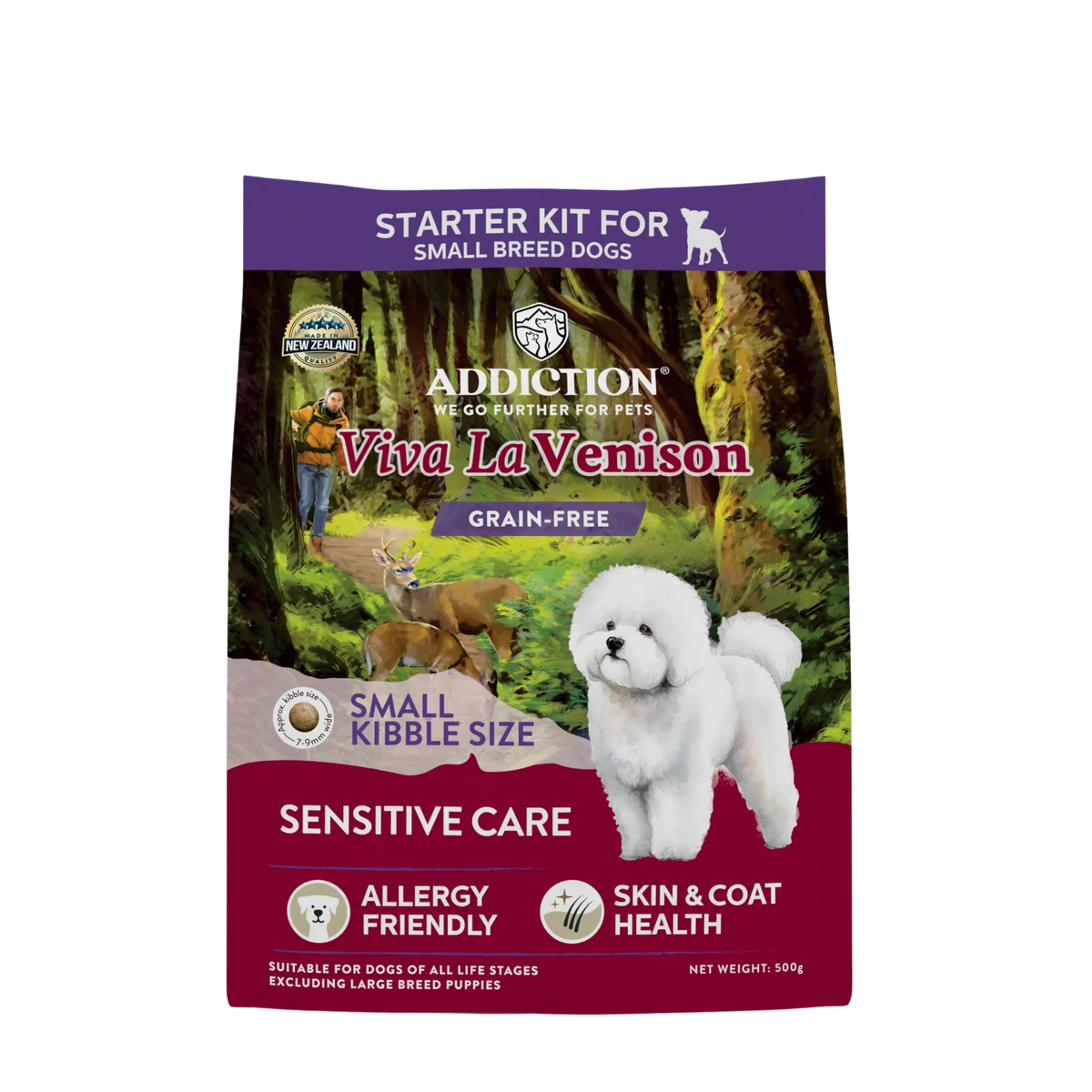 Grain-free dry dog food starter kit for small breeds, Addiction Viva La Venison, 500g