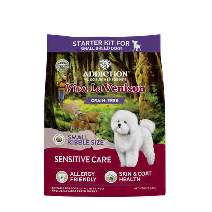 Grain-free dry dog food starter kit for small breeds, Addiction Viva La Venison, 500g