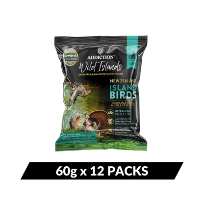 Wild Islands dry cat food bag multipack, New Zealand Island Birds, 60 g x 12