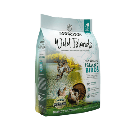 Premium dry dog food bag, New Zealand Island Birds whole prey diet