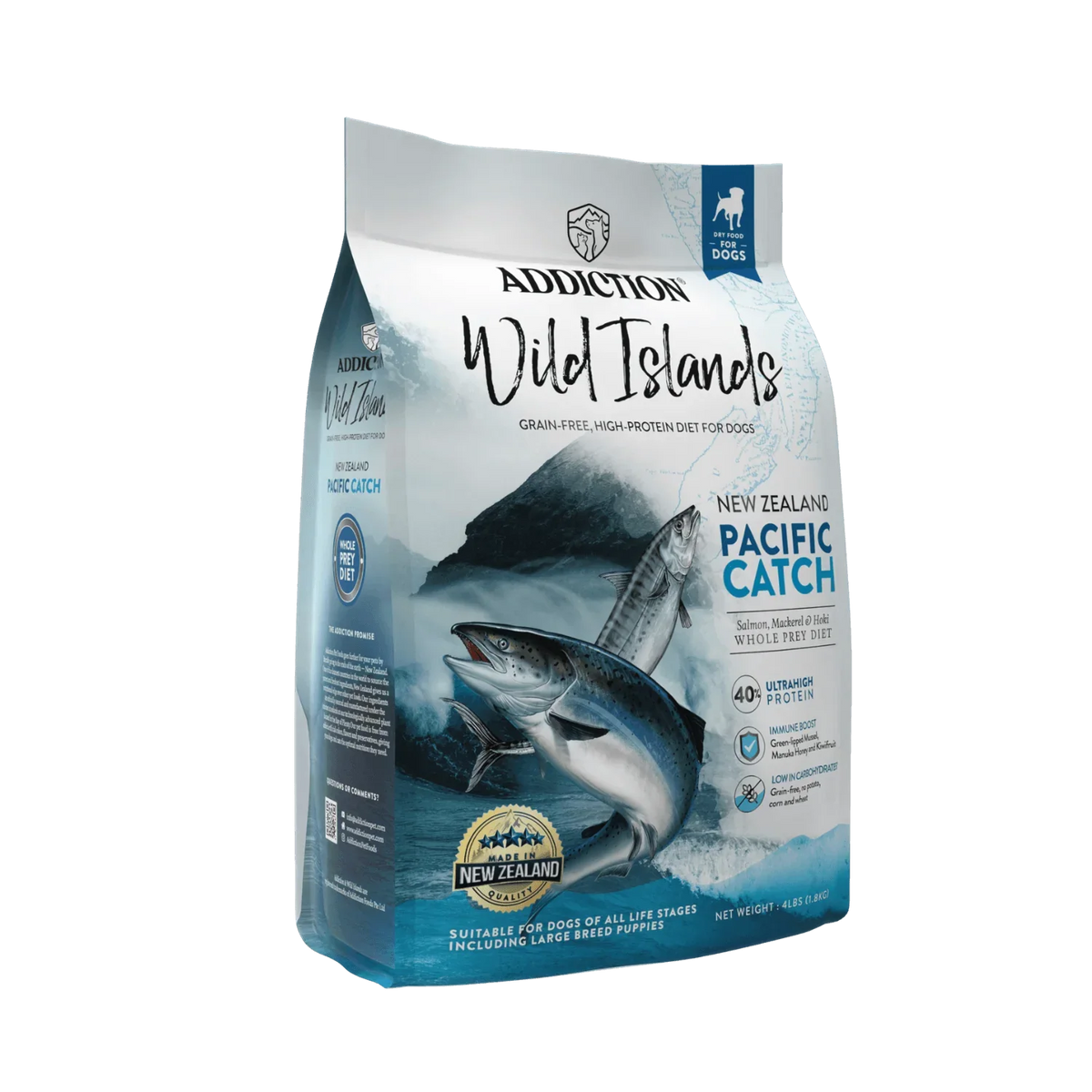 Addition Wild Islands Pacific Catch dog food bag, front angled view