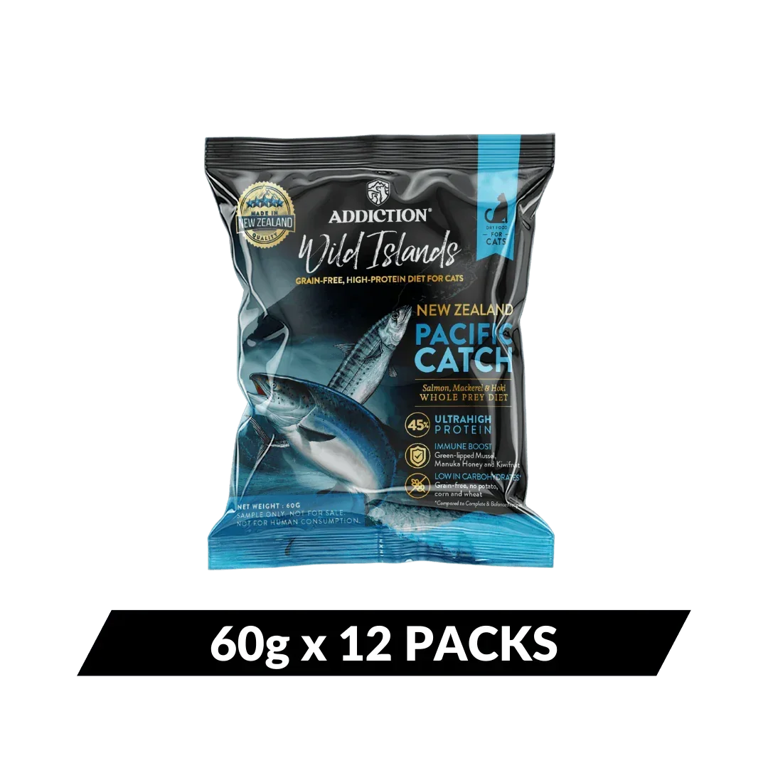Addiction Wild Islands Pacific Catch dry cat food pouch, 60 g x 12 packs
