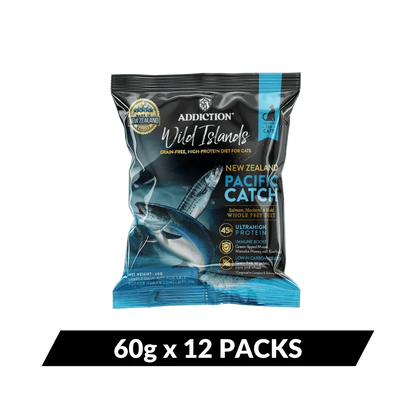 Addiction Wild Islands Pacific Catch dry cat food pouch, 60 g x 12 packs