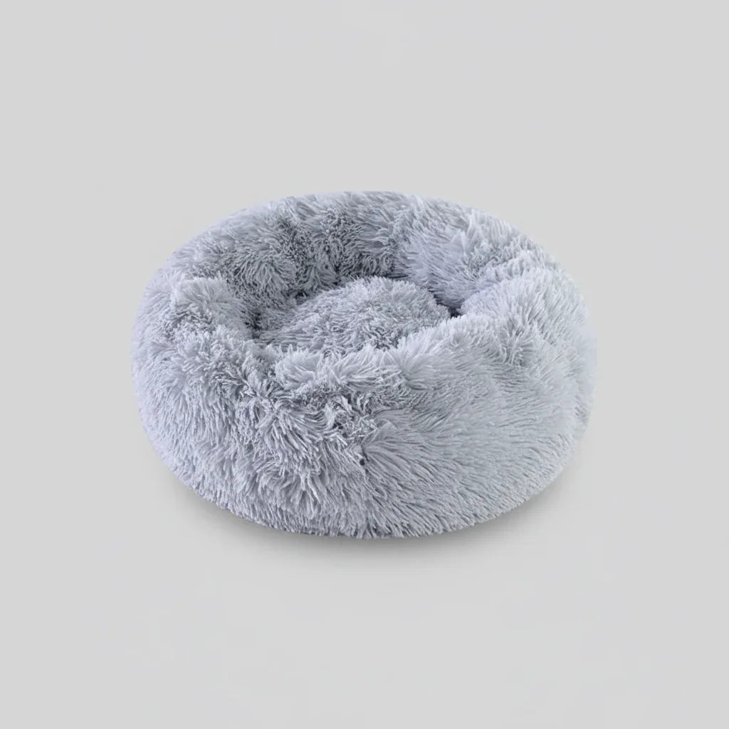 Midfox Plush Donut Comfort Pet Bed in light grey faux fur