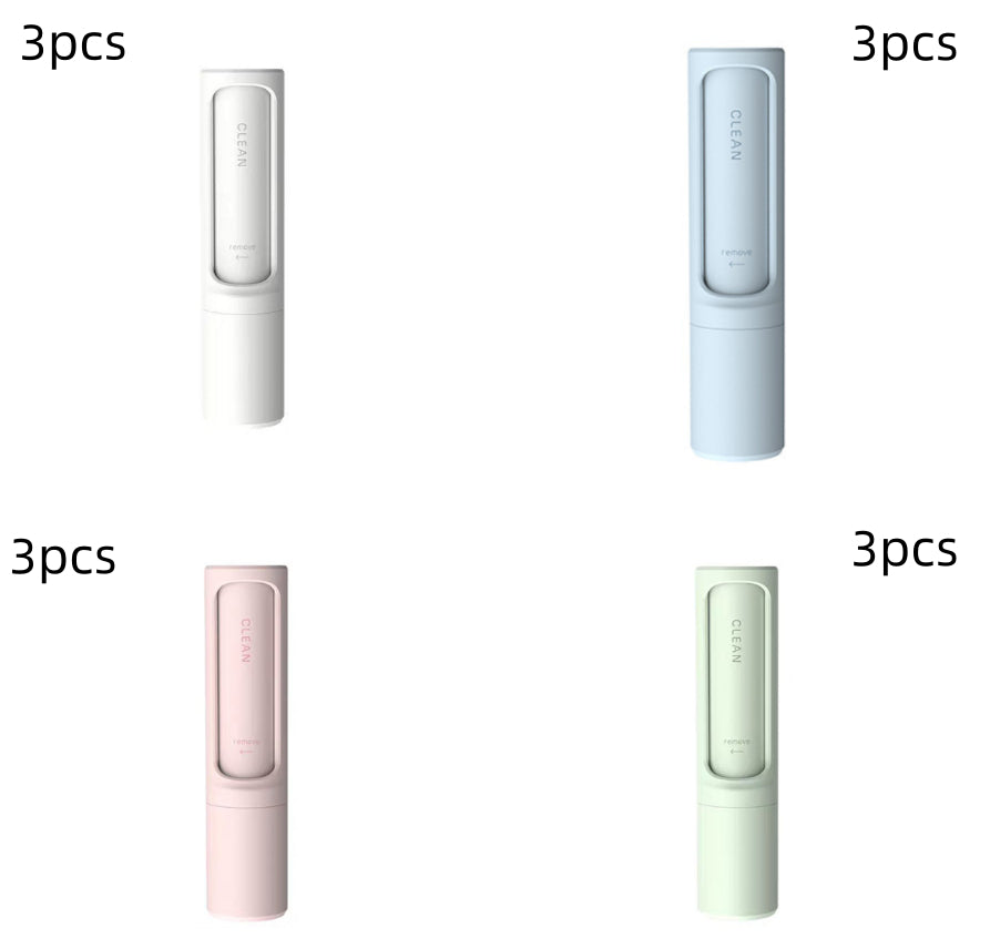 2-in-1 pet hair remover brush and lint roller set, white, blue, pink, and green