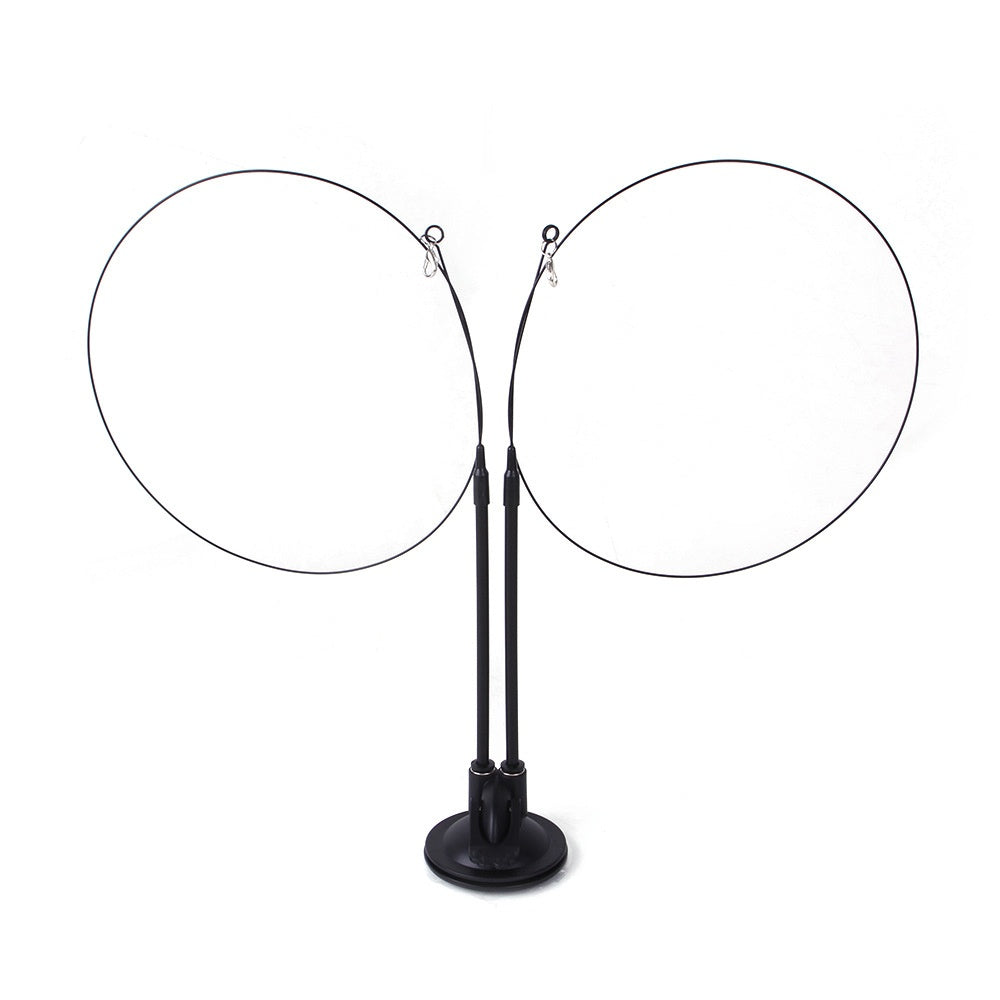 Cat suction teaser toy with black stand, double poles, and empty loop strings