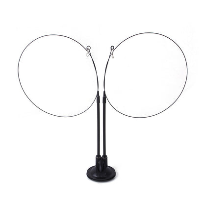 Cat suction teaser toy with black stand, double poles, and empty loop strings