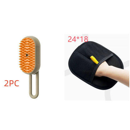 Cat steam brush, beige handle with large orange spiky brush head