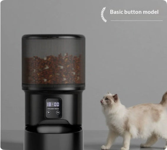 Black basic button smart pet feeder with digital timer screen