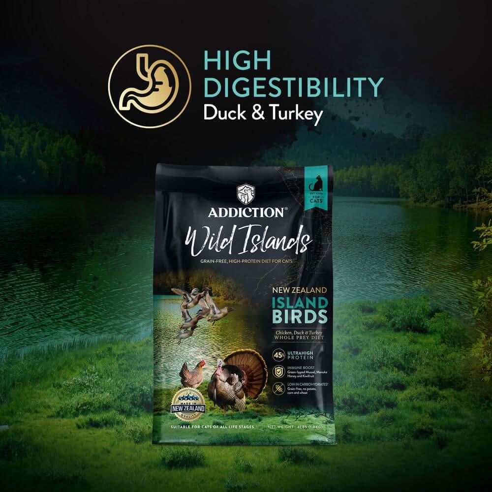 Dry cat food bag, Wild Islands branding, New Zealand Island Birds