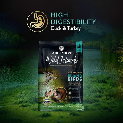 Dry cat food bag, Wild Islands branding, New Zealand Island Birds