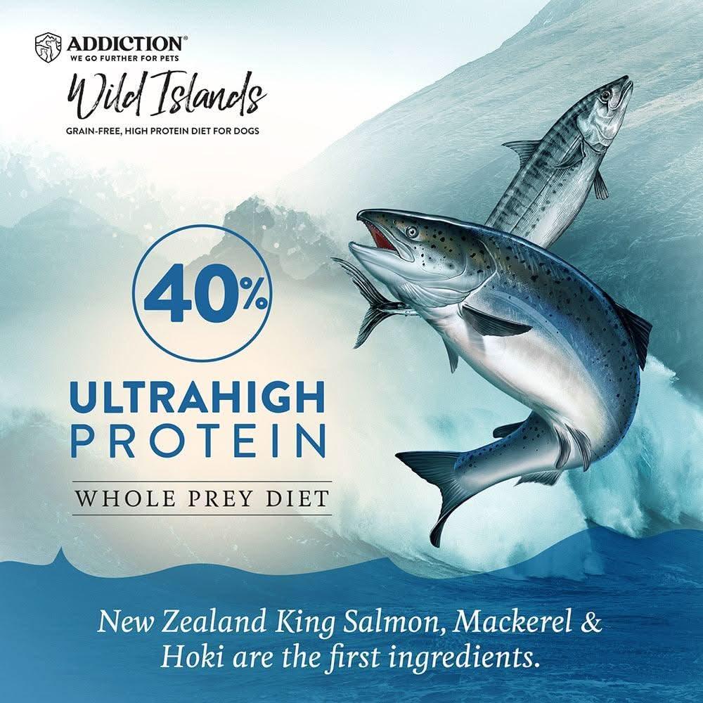 Pacific Catch dog food pouch showing ultrahigh protein and whole prey diet claim