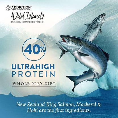 Pacific Catch dog food pouch showing ultrahigh protein and whole prey diet claim
