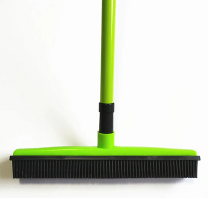 Pet hair removal broom mop with green handle and black bristle cleaning head