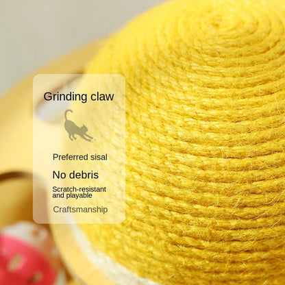Yellow sisal rope scratch ball with textured grinding surface