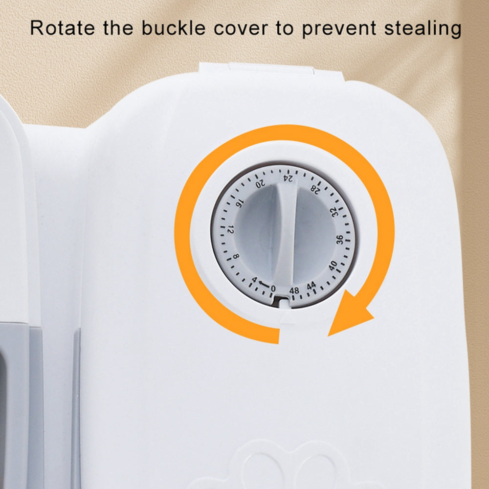 Pet feeder dial cover area with rotating dial for meal timing