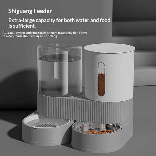 Automatic pet feeder with water and food dispensers, ideal for dogs and cats