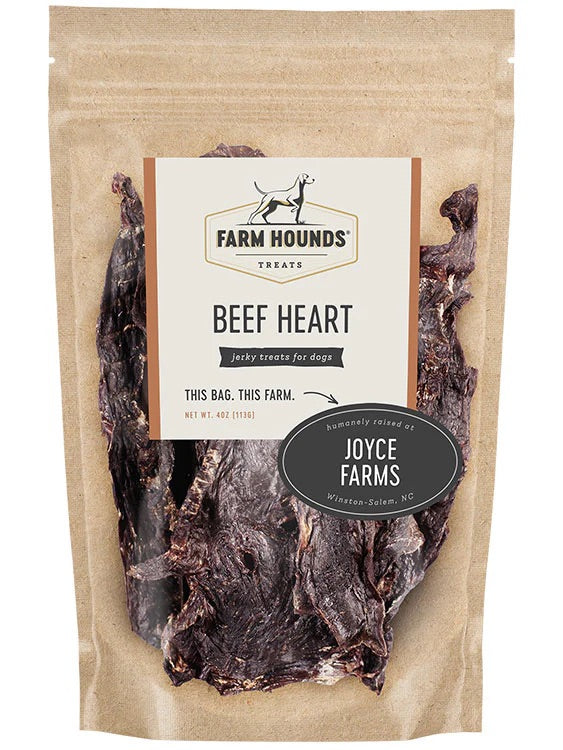Farm Hounds Beef Heart jerky treats for dogs, humanely raised at Joyce Farms, 4 oz bag