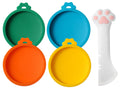 Joyinjojo Cat Food Can Lids with Cat Food Spoon 4 Pack Small Silicone Pet Food Can Covers Lids for Cat Food Cans 3 oz Multi-Functional Cat Spoon Can Opener Spatula for Canned Wet Food