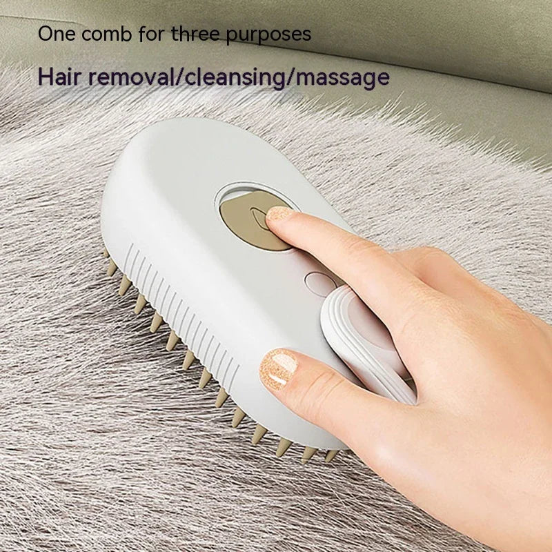 White electric cat hair cleansing and massage brush with bristle comb head