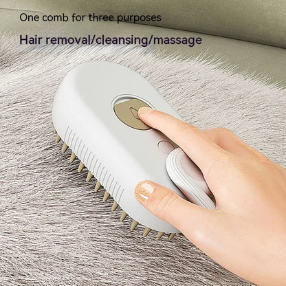 White electric cat hair cleansing and massage brush with bristle comb head
