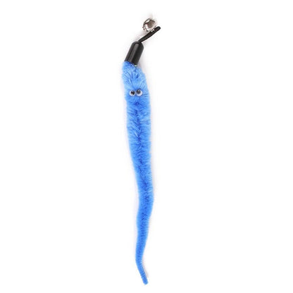 Blue cat feather teaser wand with black clip and small blue fuzzy body