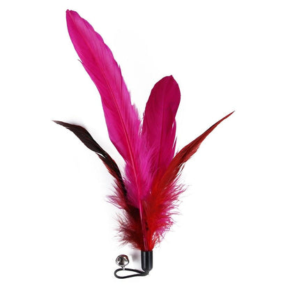 Cat feather teaser wand with pink and dark red feathers