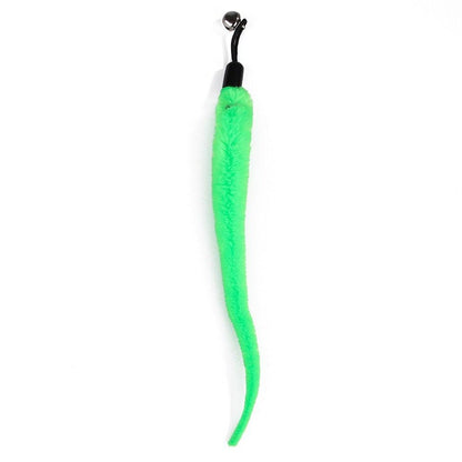 Green cat feather teaser wand with black clip and fuzzy feather tip
