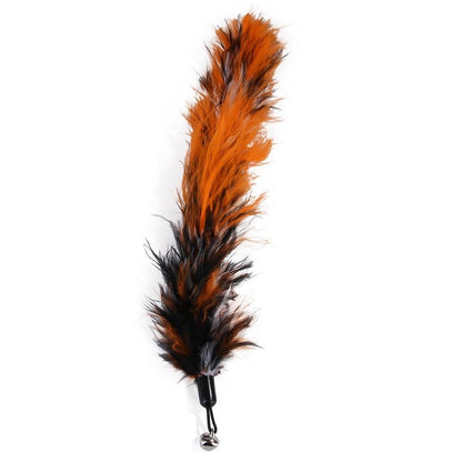 Cat feather teaser wand with orange and black feather cluster
