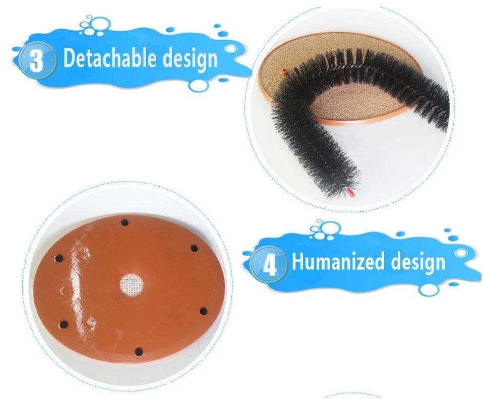 Cat arch massager base showing detachment and humanized design features, with bristle arch