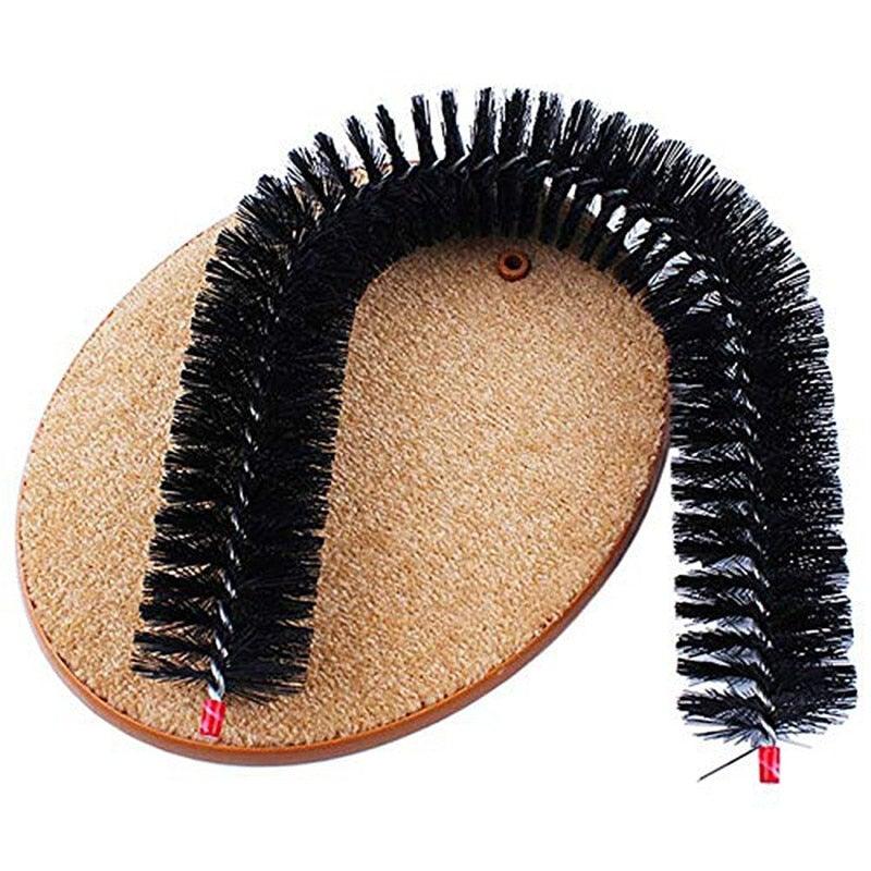 Cat arch massager with beige curved base and dense black bristle arch