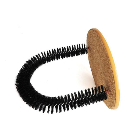 Cat arch massager with U-shaped black bristle brush and round cork base