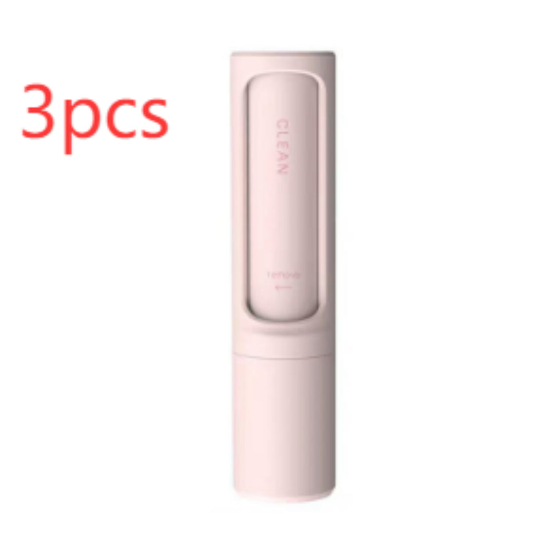 Soft pink 2-in-1 pet hair remover brush and lint roller, upright cylinder