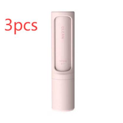 Soft pink 2-in-1 pet hair remover brush and lint roller, upright cylinder